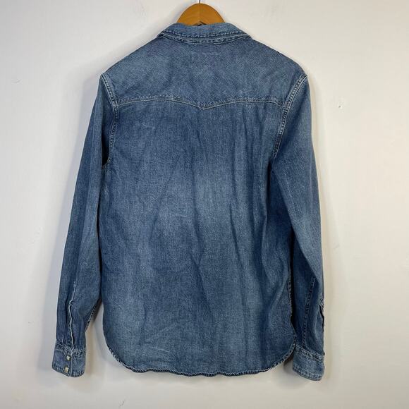 Lucky Brand Cotton Blue Jean Denim Western Cowboy Snap Long Sleeve Shirt Mens M - Picture 9 of 16